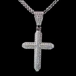 Sterling Silver VVS Moissanite 1.87CTW Cross Pendant with Franco Chain 20"