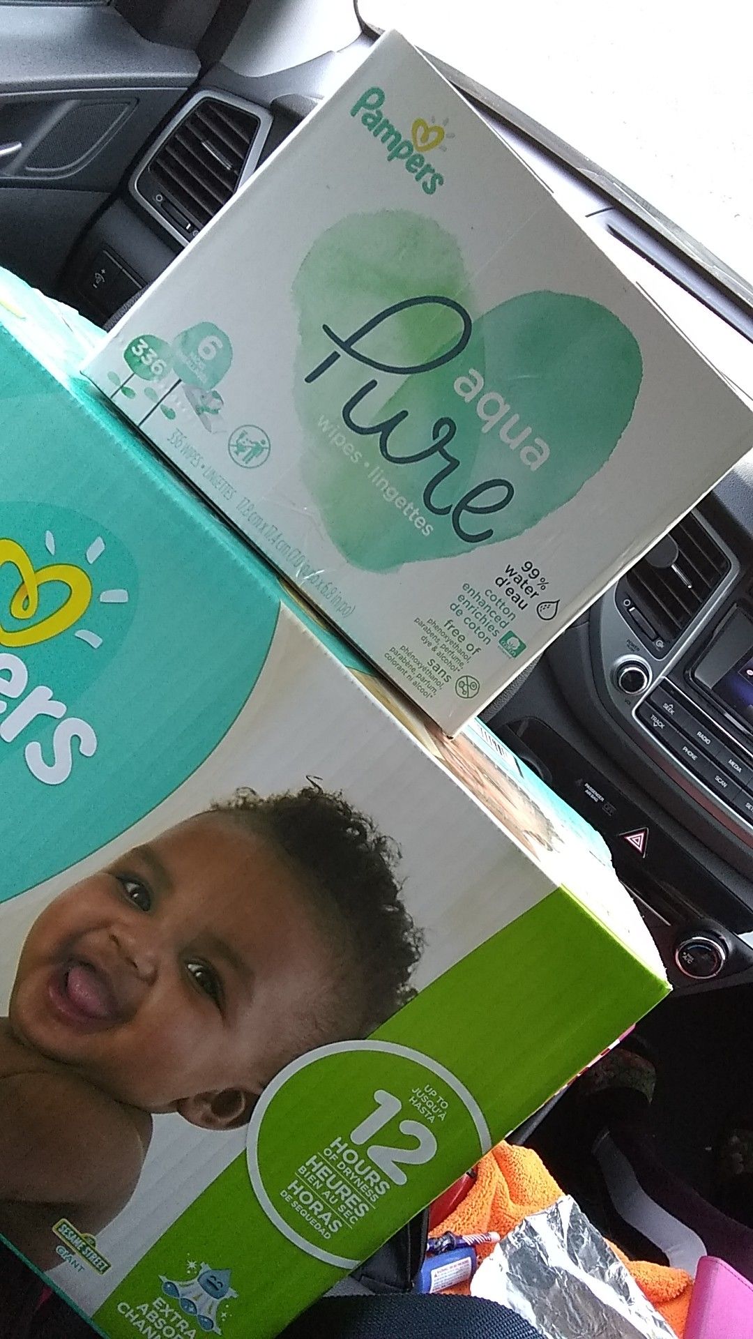 Size 3 pampers (144 diapers) and pampers aqua Pure baby wipes (6packs)