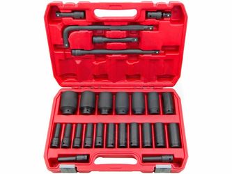 2467e $60  25pcs Drive Deep Impact Sockets 8-36mm Extension Flex Joint L Wrench  Features:  Wide range of metric sockets, from 8mm to 36mm in size Dee