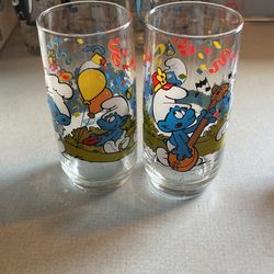 Set Of 2 Smurfs Drinking Glasses 12 Oz