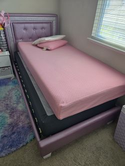 Twin Purple Princess bed, boxspring and Mattress