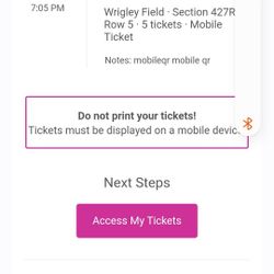 7:05 PMTampa Bay Rays at Chicago CubsWrigley Field · Section 427R · Row 5 · 5 tickets · Mobile Ticket