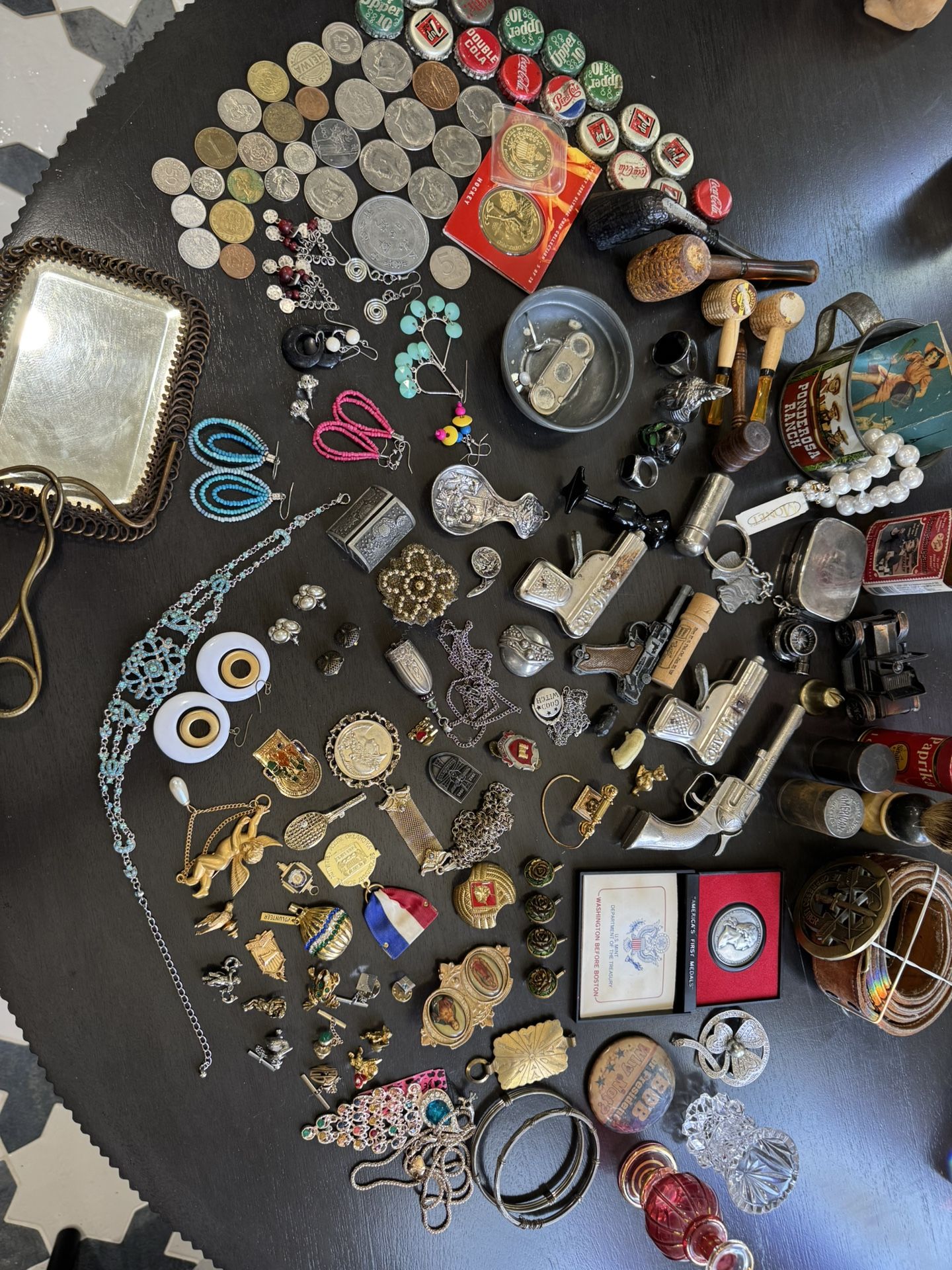 Antique Estate Items Jewelry, Coins, Toys, Bottle Caps