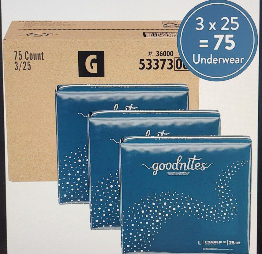 Goodnites Nighttime Disposable Bedwetting Underwear Boys Large 68-95 Lb 75 Pc