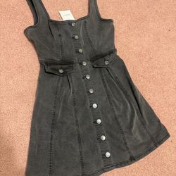 New small black denim jean button pocket short dress y2k emo goth punk mini
