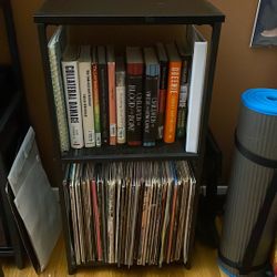 2 - Tier Black Bookcase w/ Vinyl Record Storage