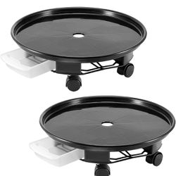 2 PCS 15 Inch Black Plant Caddy, Round Flower Pot Mover Plant Saucer with Caster Wheels and Water Container, Movable Planter Dolly Trolley Tray for Ou