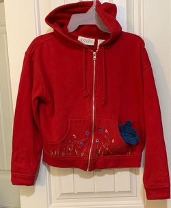 Girls Red Embroidered Zip-Up Hoodie