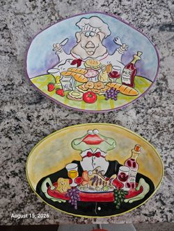 Novelty Ceramic Chef Oval Serving Platters Set of 2