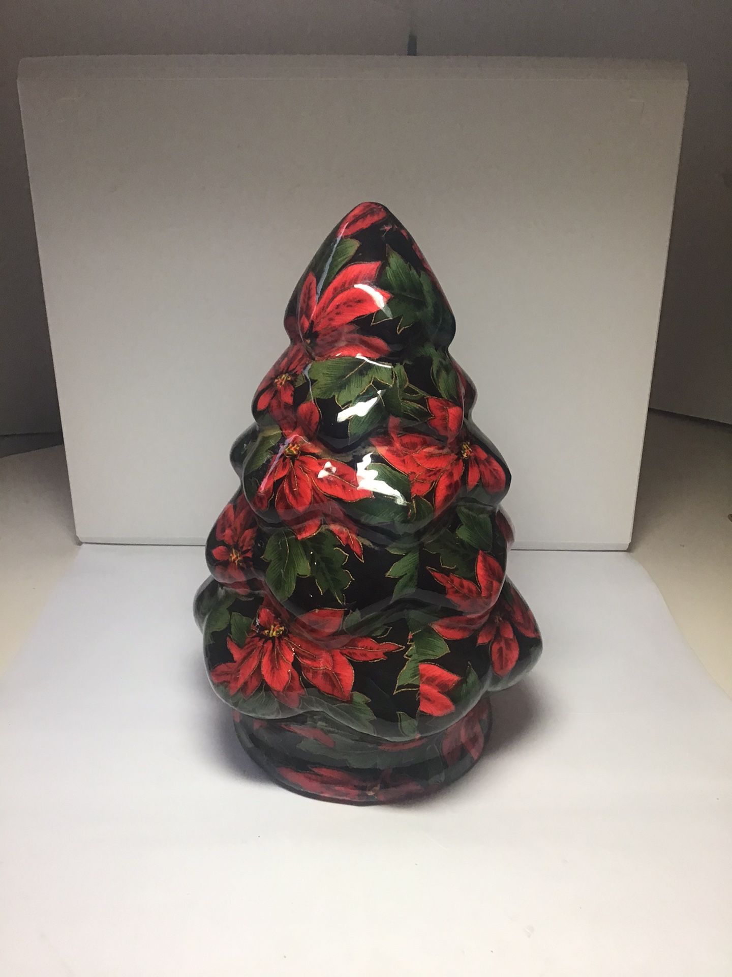 Vintage Large Decoupage Glazed Ceramic Poinsettia Christmas Tree