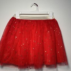 Red Holiday Kids Skirt With Gold Stars - 9-10y