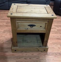 Rustic Pine Wood End Table with Drawer