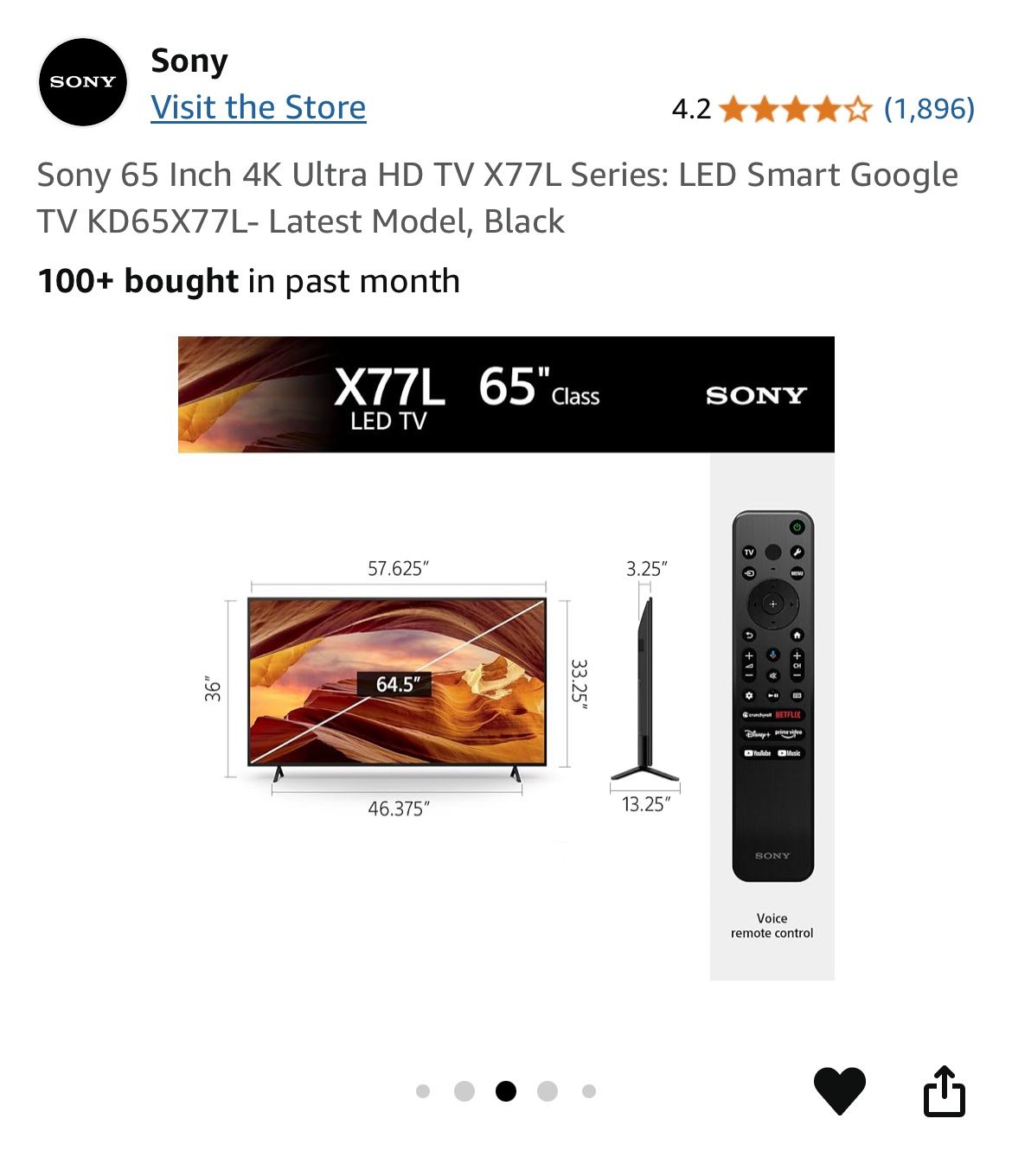 Sony 65 Inch 4K Ultra HD TV X77L Series