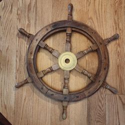 25” Boat Ships Captains Nautical Beach Ship Wheel Wooden Steering Wheel Brass