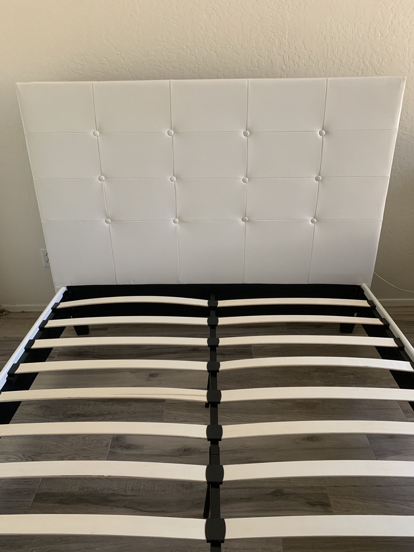 New Queen white leather bed frame in box