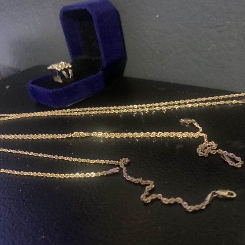 10k Gold Rope Chains And Nugget Ring 