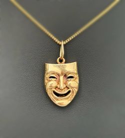 Jewelry Vintage 14k solid yellow theater double face  Pendant charm and 10.6g