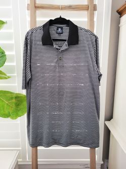 MENS SIZE XL BLACK & WHITE STRIPED GOLF SHIRT