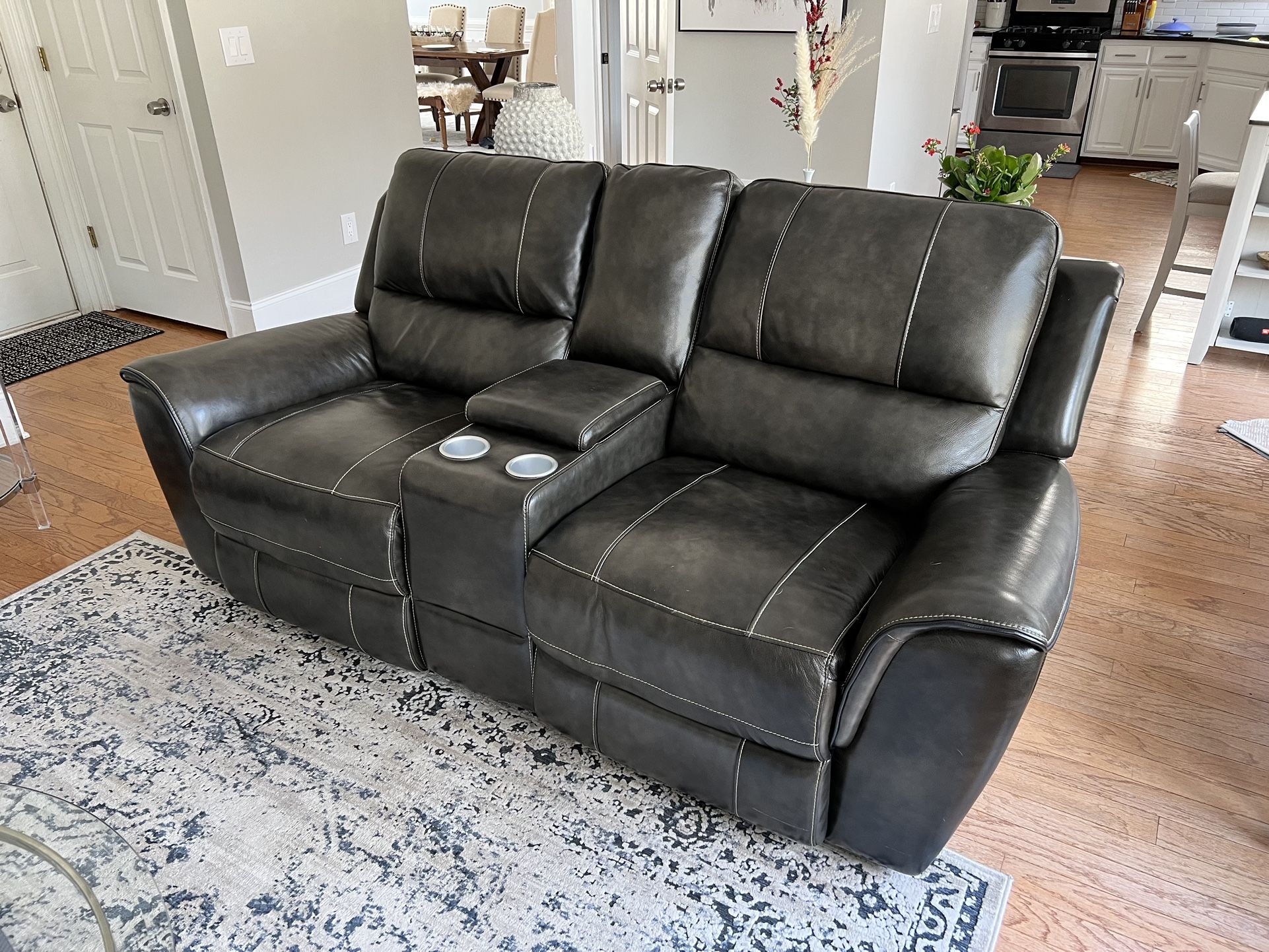 Leather Recliner Console Loveseat 