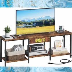 New 46" TV Console Stand With Shelves, Integrated Clock And Power Station. Sealed In Box and unassembled.