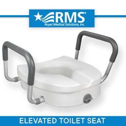 Portable toilet seat riser. Raise seat up ~5". Padded, expandable arms 

