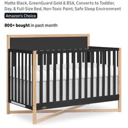 Dream On Me Owen 5-in-1 Convertible Full-Size Baby Crib in Matte Black, GreenGuard Gold & BSA, Converts to Toddler, Day, & Full-Size Bed, Non-Toxic Pa