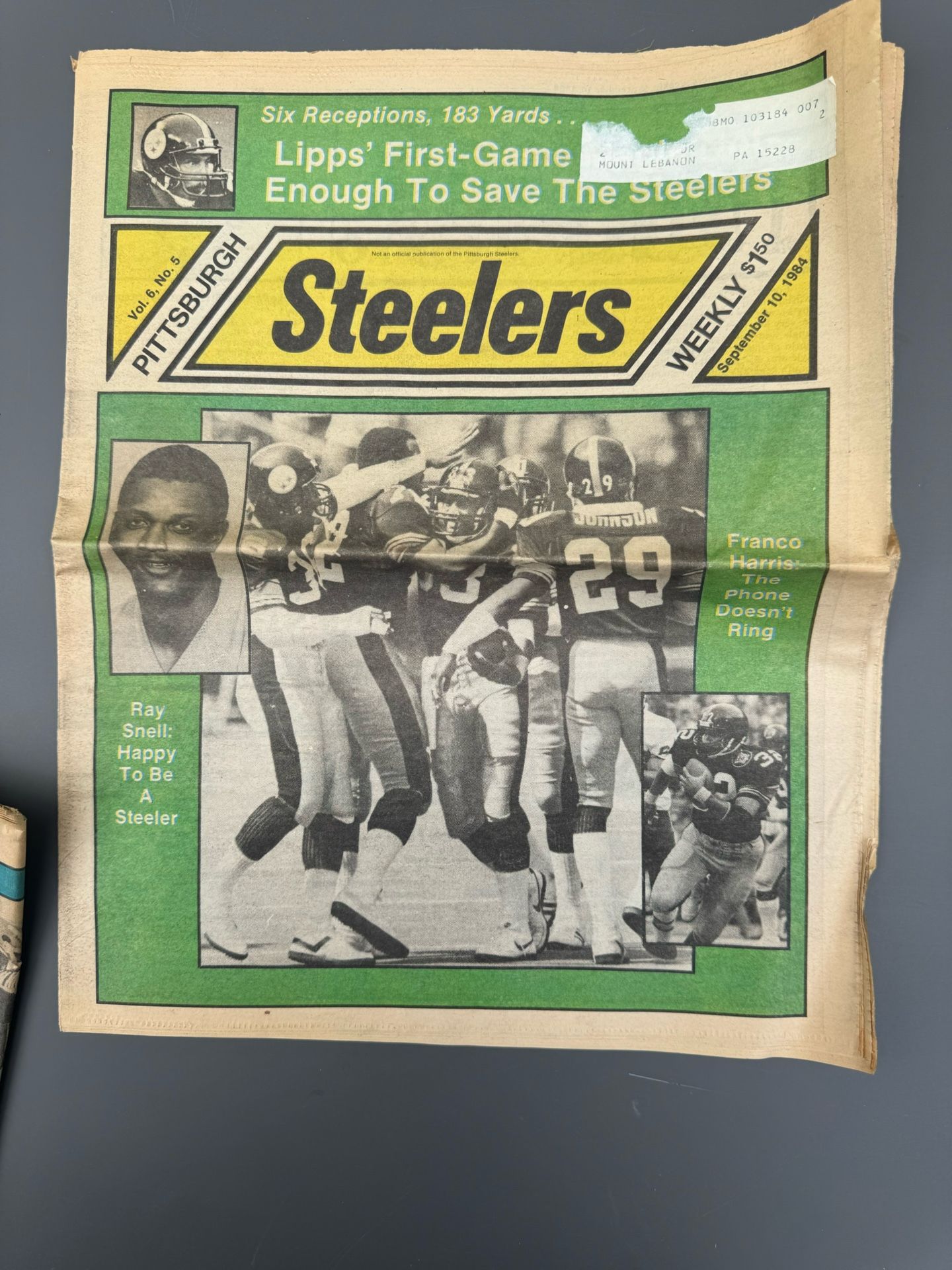 vintage Pittsburgh Steelers Weekly newspaper from September 10,1984