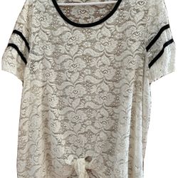 H.I. P. 3X Sexy Ivory Lace S/S see Through Tied Bottom Tunic