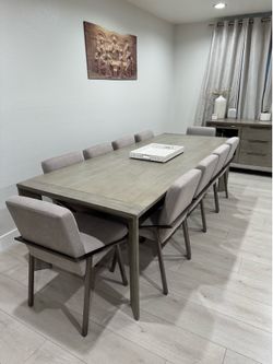 14 Piece Grey Wood Dining Set with Table 12 Chairs and Sideboard