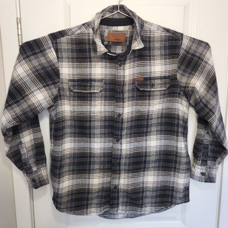 Orvis Flannel Shirt Mens Large Shacket Navy Plaid Thick Heavy w/Pockets