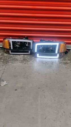 3D LED DRL Switchback Turn Signal Headlight for Sierra Yukon 1(contact info removed) Black Amber