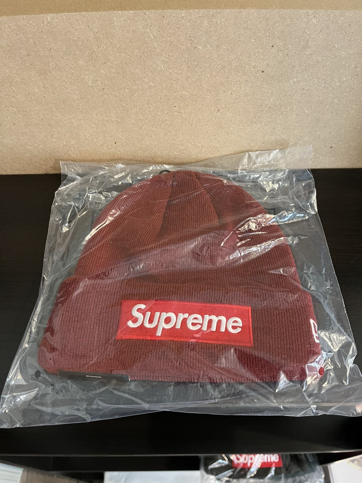 DS Supreme x New Era Box Logo Beanie Cardinal Red