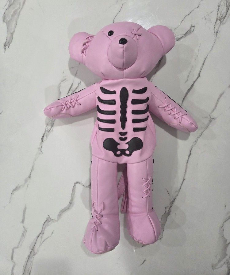 Pink Faux Leather Skull Bear 25" Backpack