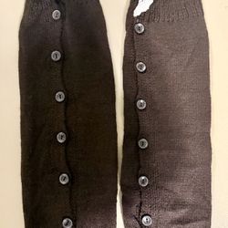 Brown Button Lace Trim Leg Warmers