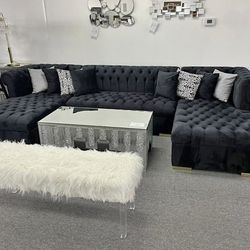Lauren Black Velvet Double Chaise Sectional - Shop Now Pay Later!