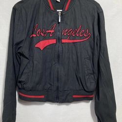Vintage 80s Los Angeles Bomber Jacket Womens Full Zip BLk/Red MEDIUM By WISSE