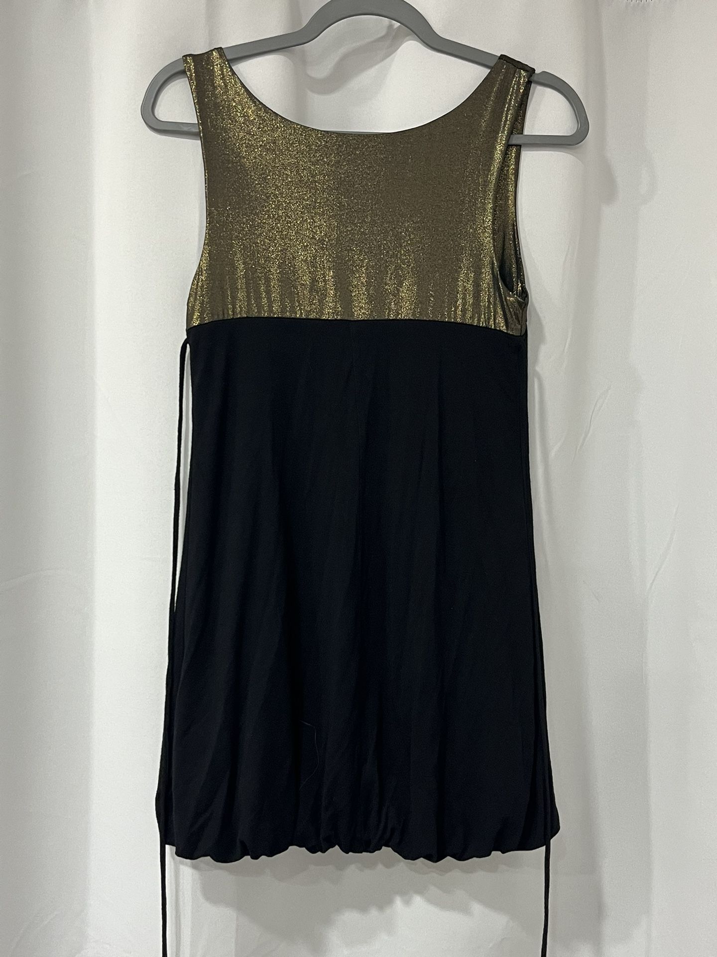 FOREVER Women's S Black Gold Metallic Shimmer Bubble Hem Mini Dress Party