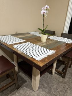 Solid Wood Dining Table Set w/ 4 Chairs – 47” – Dark Walnut/Multi-Tone