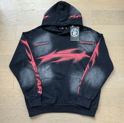 Red And Black Classic Hellstar Logo Cotton Hoodie