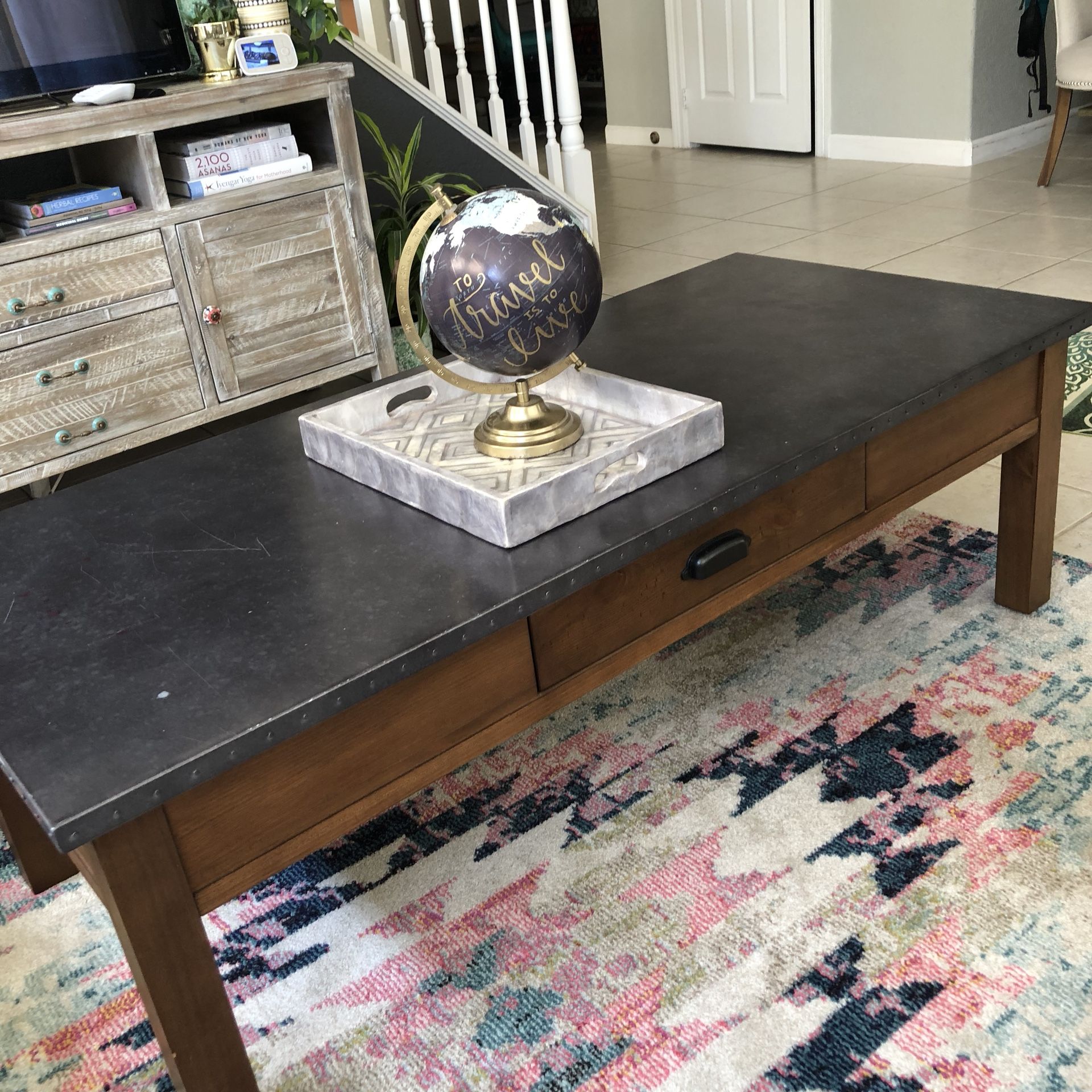 Pottery Barn Coffee Table - Channing Wood & Galvanized Metal Coffee Table