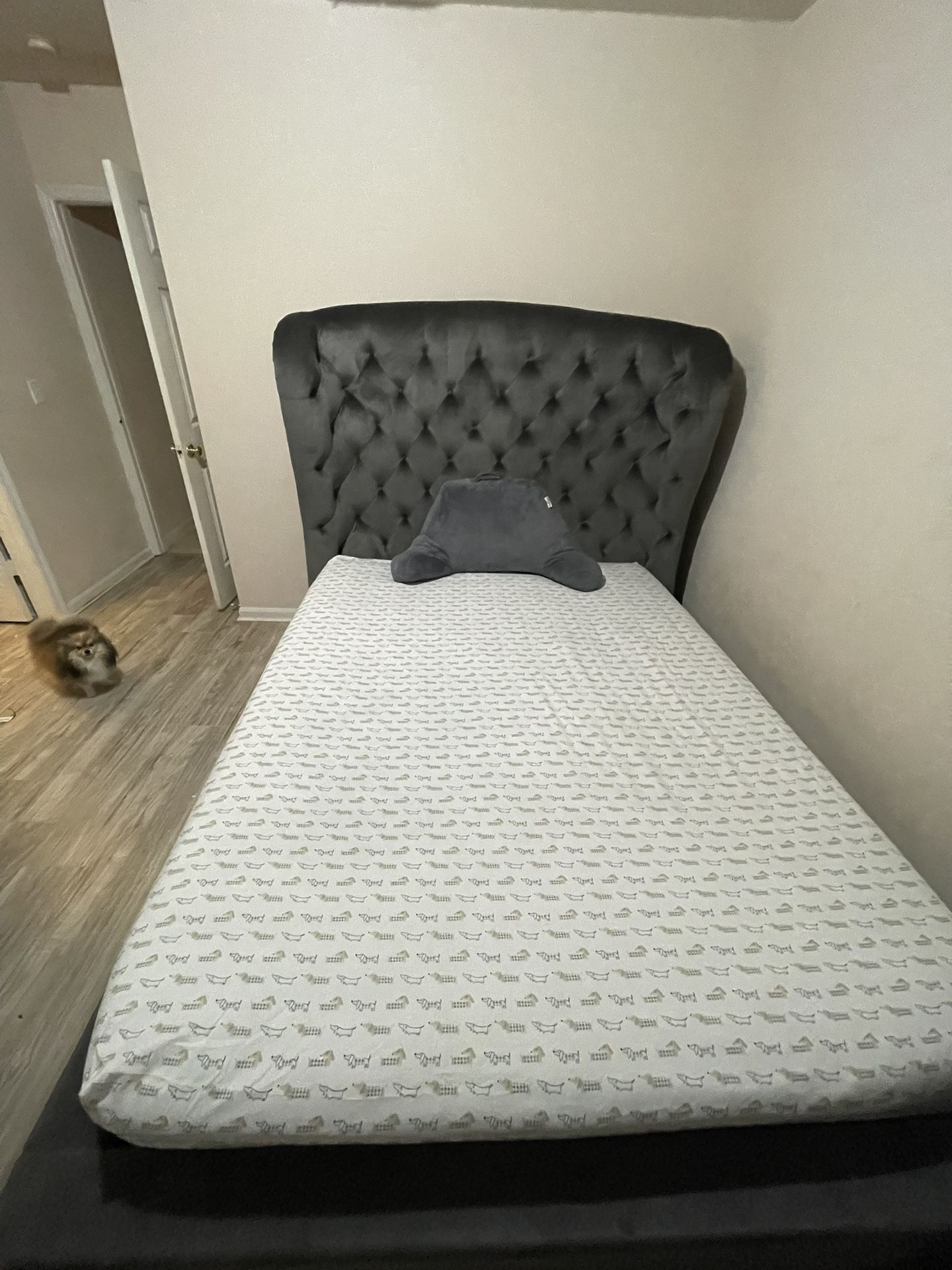 gray beds, Queen size.