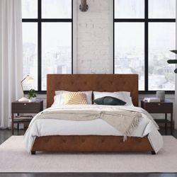 Platform Bed, Queen, Camel Faux Leather