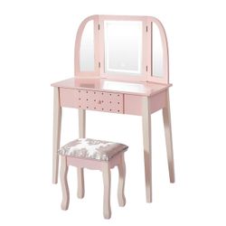 Girls Dressing Table With Mirror and Stool, Childrens Pink