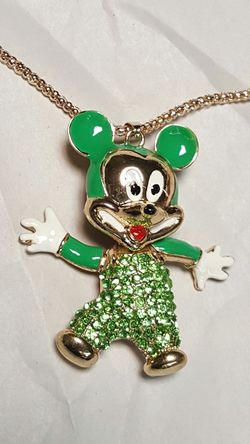 Lady green crystal cute Mickey Mouse pendant chain necklace.