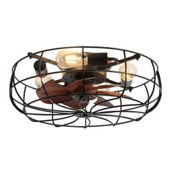 20 in. Black Small Standard Flush Mount Low Profile Caged Indoor/Outdoor Ceiling Fan with Light Remote/APP for Bedroom