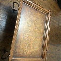 Vintage Coffee Table with World Map Top – Wooden Frame, Measurements in Photos