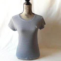 Polo Ralph Lauren women's black/white pinstripe short sleeve top size L.