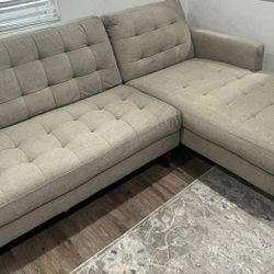 Beige Mid Century Modern Tufted Sectional Sofa