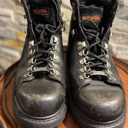Womans Sz 9 Harley Davidson Orange Black Lace Up Leather Boots Biker Motorcycle 
