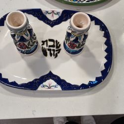 Shabbat Tray And Candle Sticks a Ceramic Fire Safe -$50